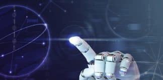 Robot hand finger, AI background technology graphics